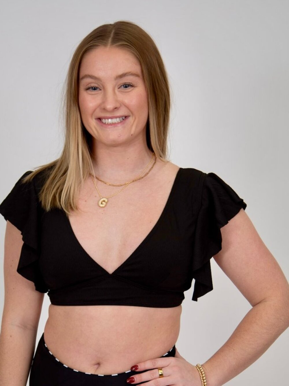 Ruffle Shoulder Swim Top